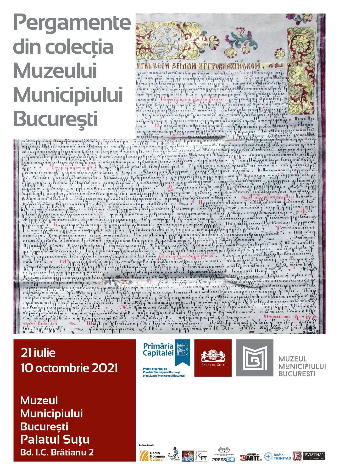 Colecție de documente medievale, expusă la Palatul Suțu din 21 iulie