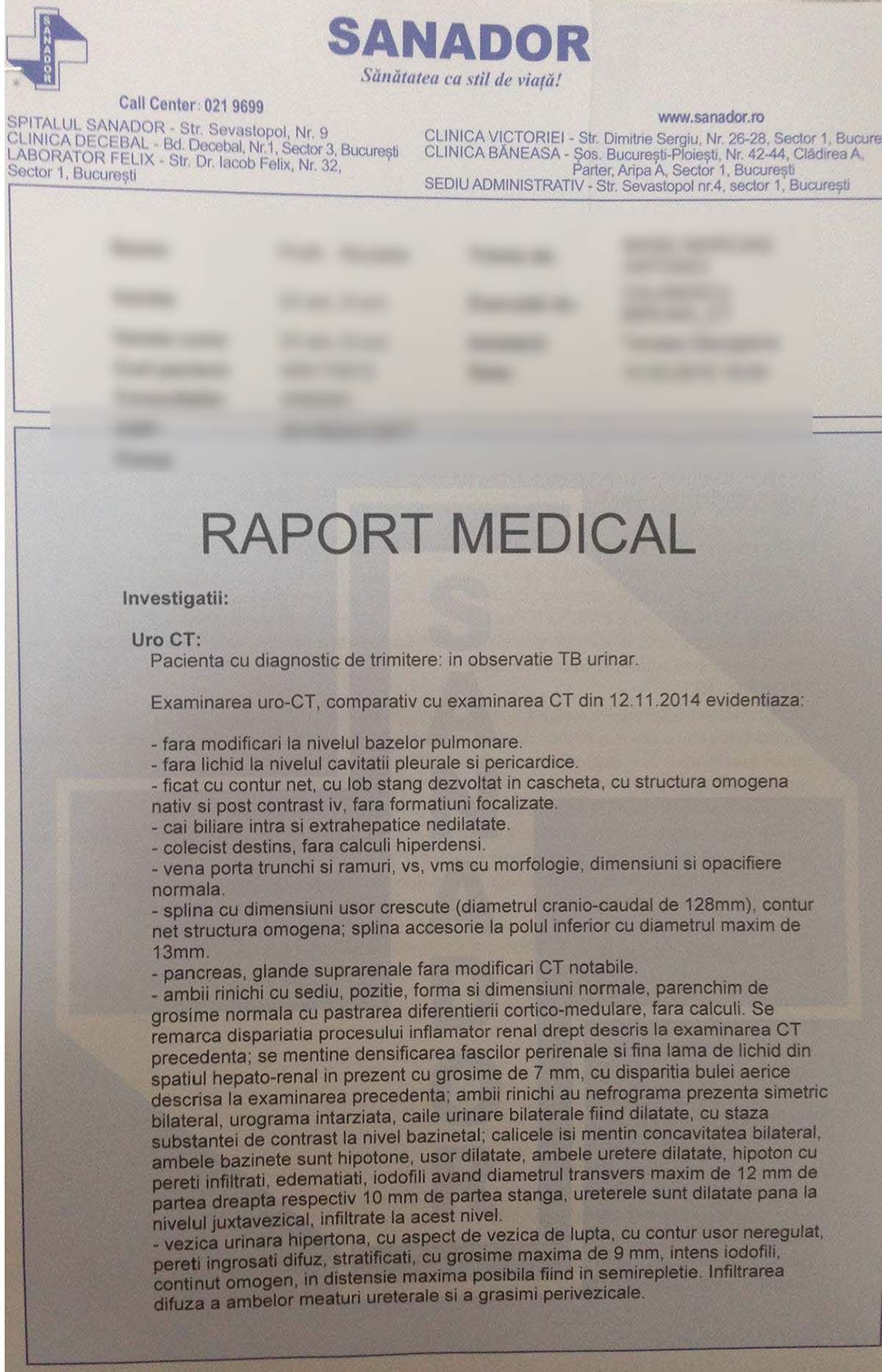 Raport medical Sanador
