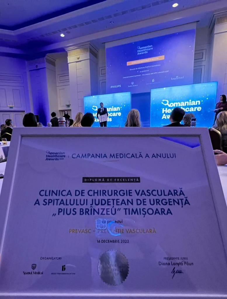 Clinica de Chirurgie Vasculară a SCJU Timișoara, premiată cu diplomă de excelență