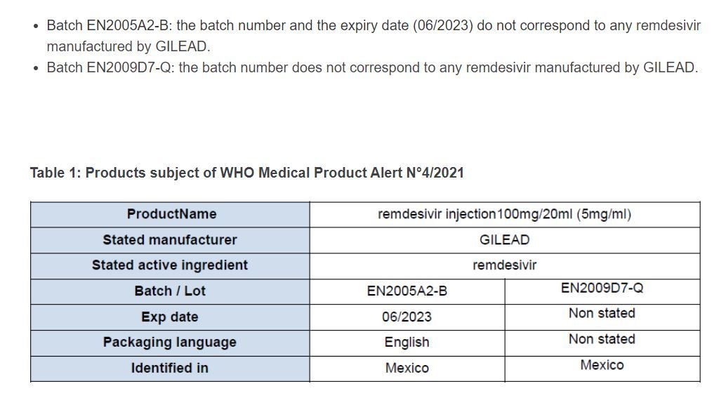 alerta OMS remdesivir