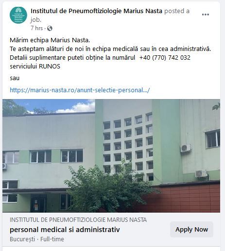 Institutul Marius Nasta angajează fără concurs – Cum puteți aplica la posturile disponibile
