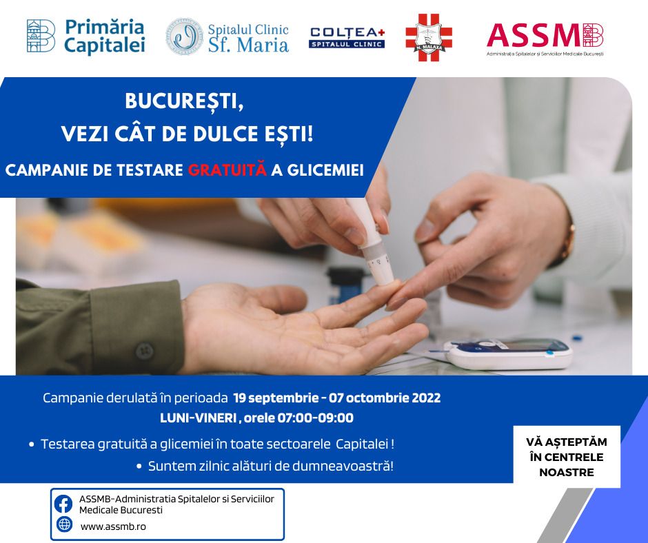 ASSMB: campanie amplă de testare a glicemiei, în toate sectoarele Bucureștiului
