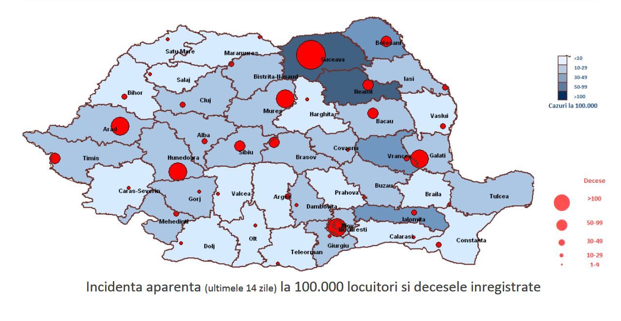 INSP: Județele fruntașe la numărul de decese și de cazuri de COVID-19