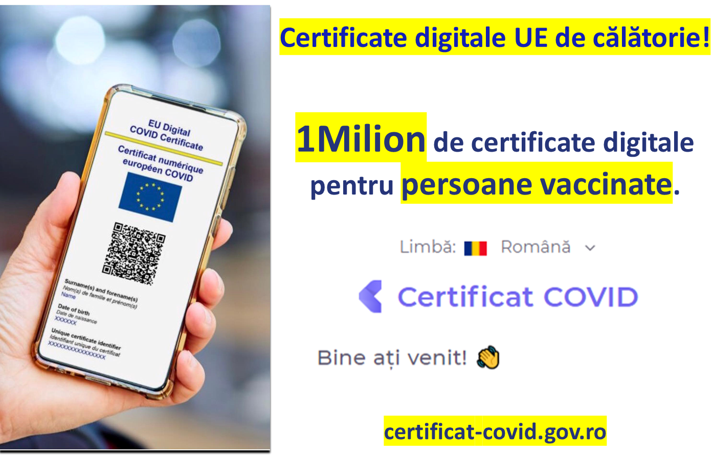 CNCAV: 1.001.001 certificate digitale descărcate de persoanele vaccinate