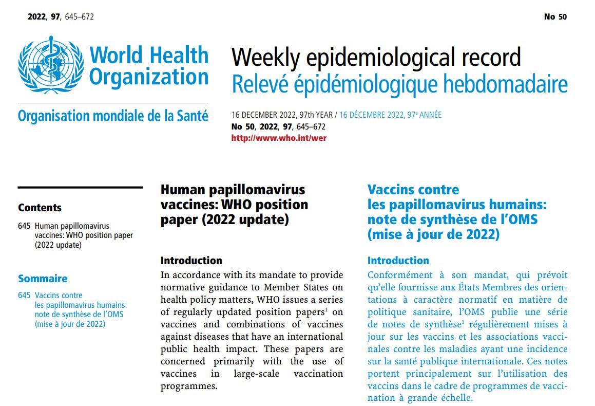 document OMS vaccinare anti hpv