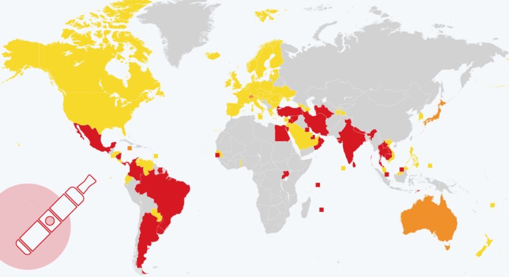Harta cu țările care au interzis țigările electronice