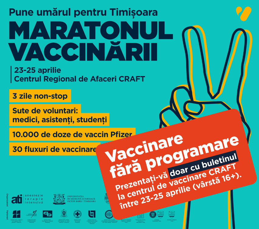 Imunizare fără programare la Maratonul Vaccinării de la Timișoara