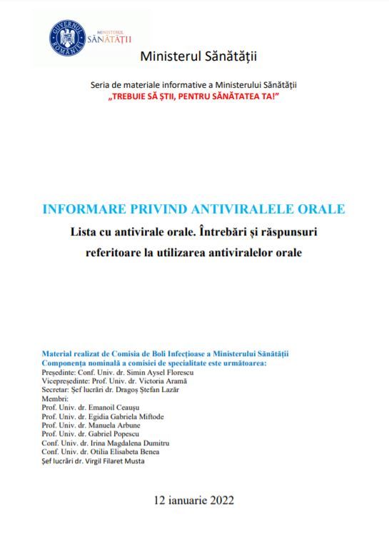 material antivirale orale MS 12 ian 2022