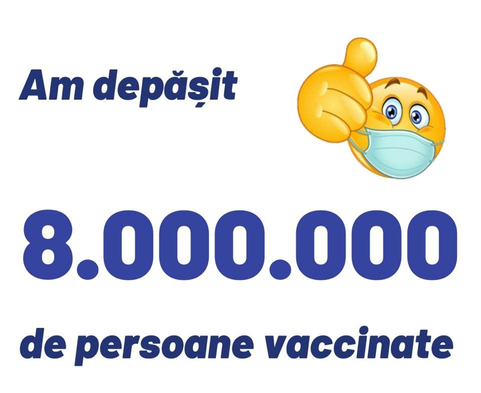 Peste 8 milioane de români au fost vaccinați anti-COVID cu cel puțin o doză