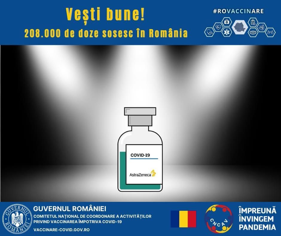O nouă tranșă de vaccin AstraZeneca a ajuns în România