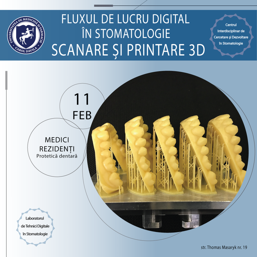 Înscrieri workshop: „Fluxul de lucru digital în stomatologie – Scanare și printare 3D”
