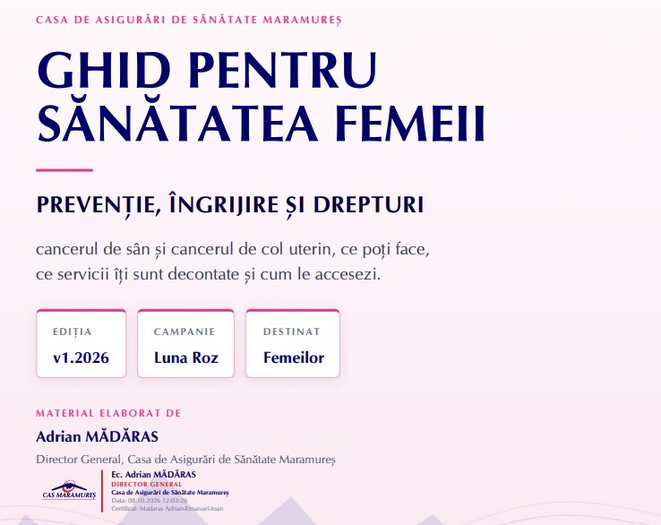 Ghid gratuit al CAS Maramureș pe tema sănătății femeii, lansat recent