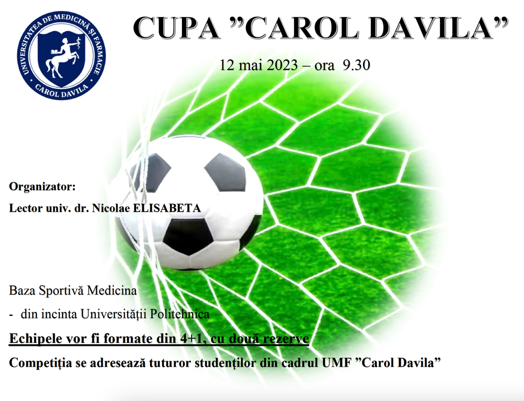 Cupa „Carol Davila” la Fotbal are loc în 12 mai