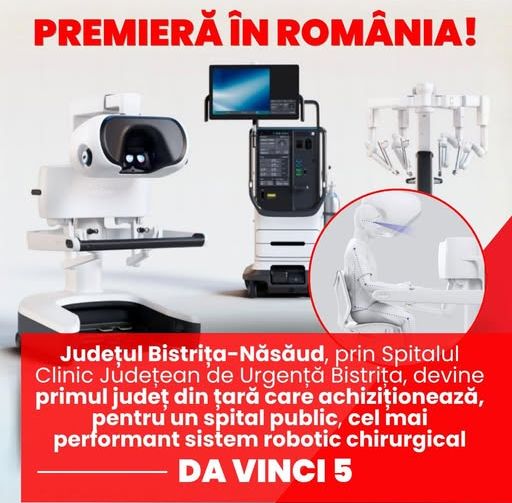 Spitalul Clinic Județean de Urgență Bistrița a achiziționat robotul da Vinci 5