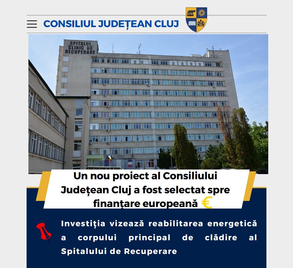 Spitalul Clinic de Recuperare Cluj-Napoca va fi reabilitat energetic 