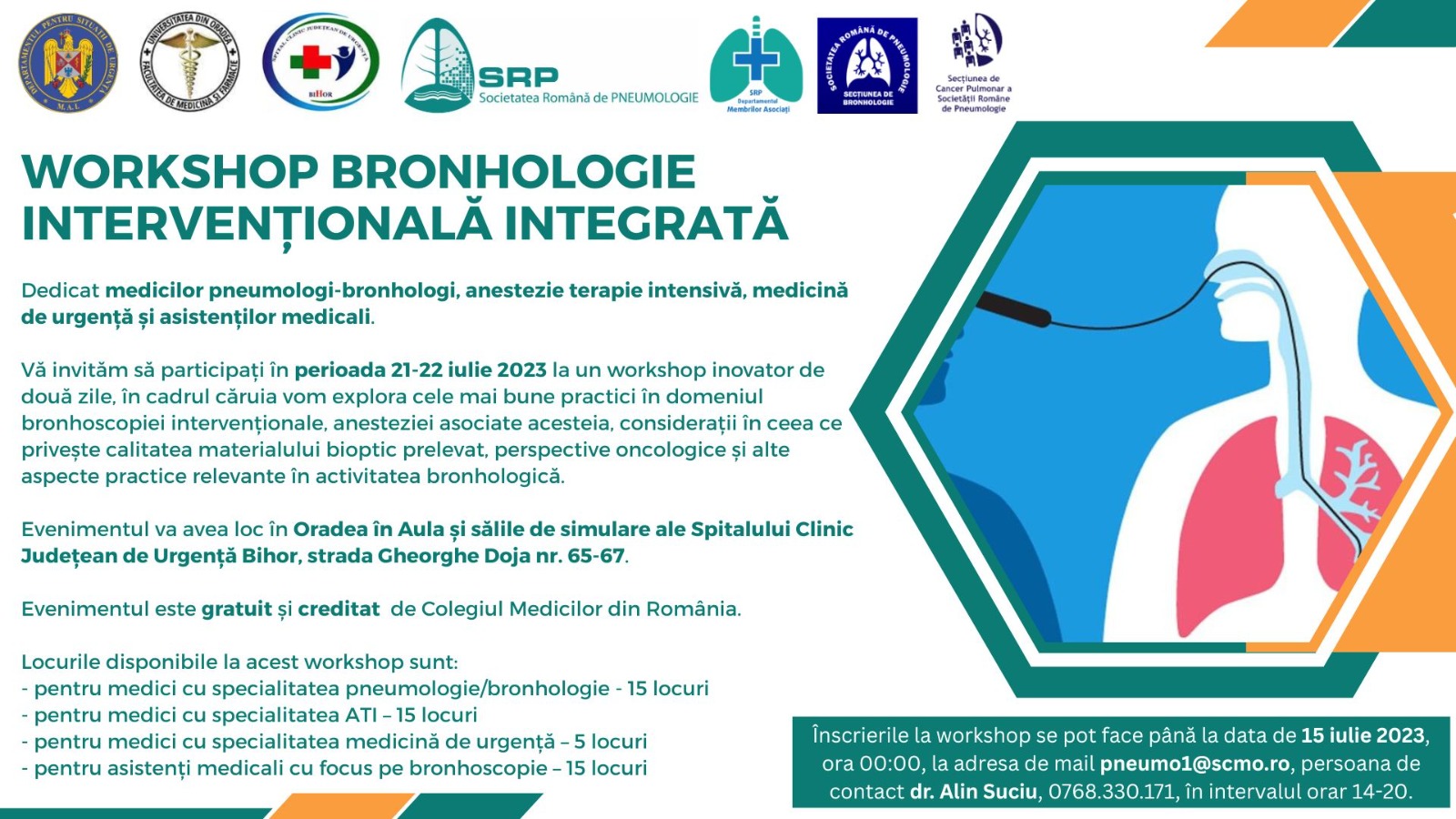 Workshop de Bronhologie Intervențională Integrată la SCJU Bihor-Oradea